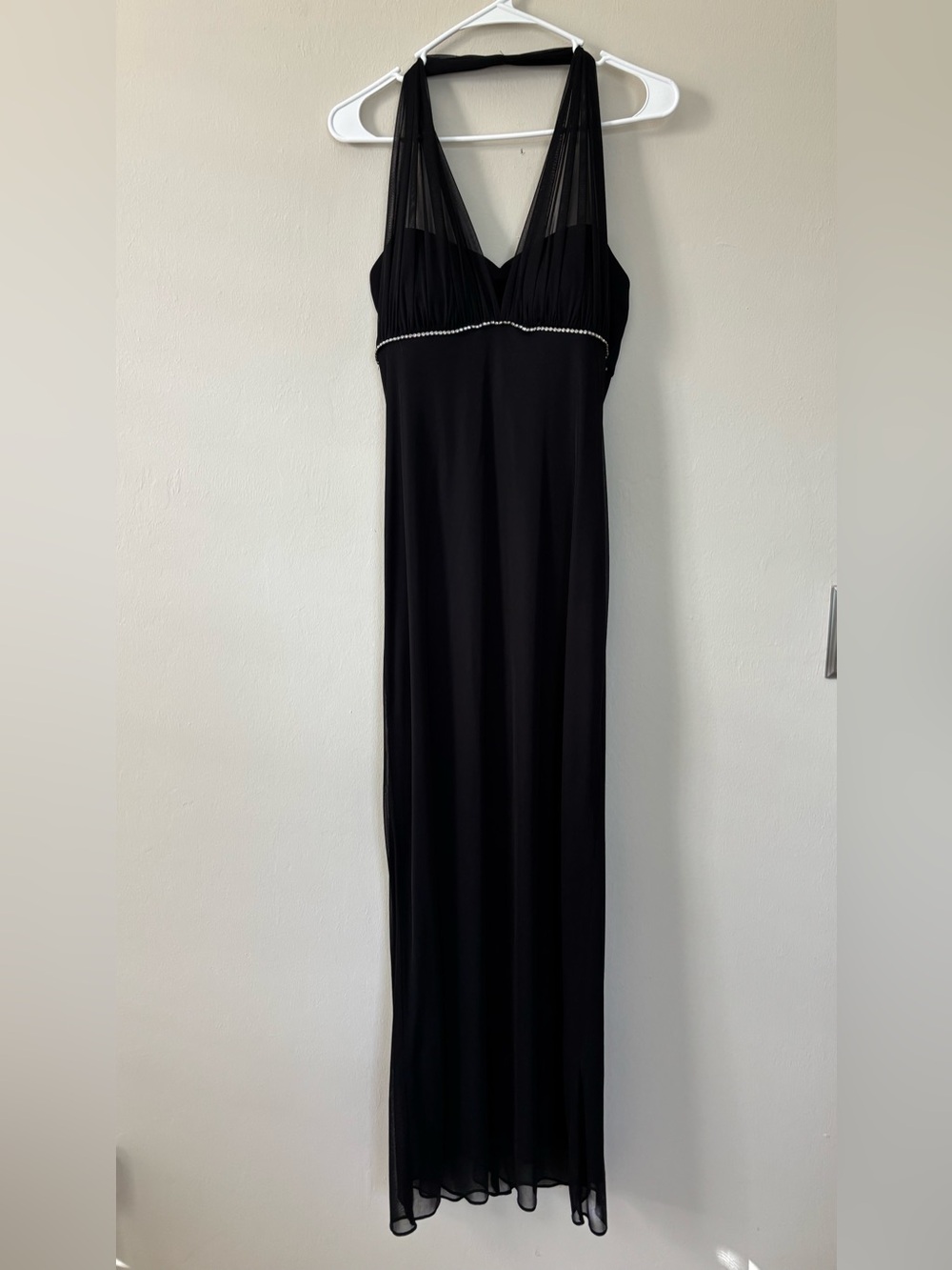 Betsy & Adam Dress Evening Gown Womens Size 8 Black Rhinestone Halter Neck